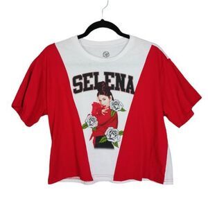 Official Selena Merchandise Red White Roses Graphic Shirt‎ XL Cropped Colorblock